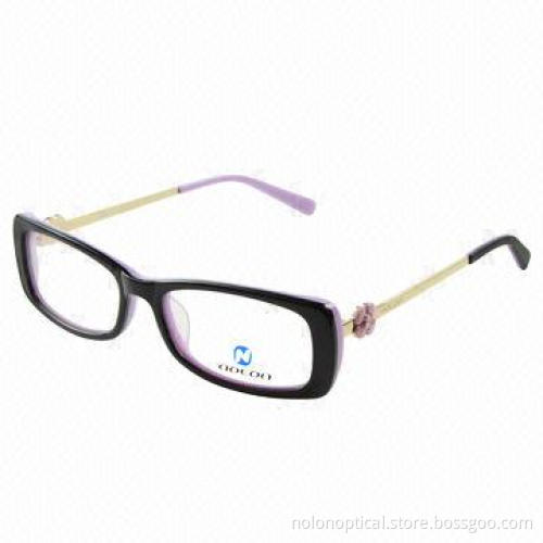 Acetate front and metal temple optical frame with trim for women